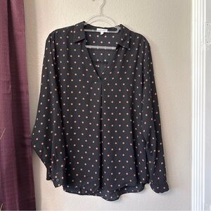 #755 Maurices Brown On Black Polkadot Long Sleeve Blouse Size Extra Large